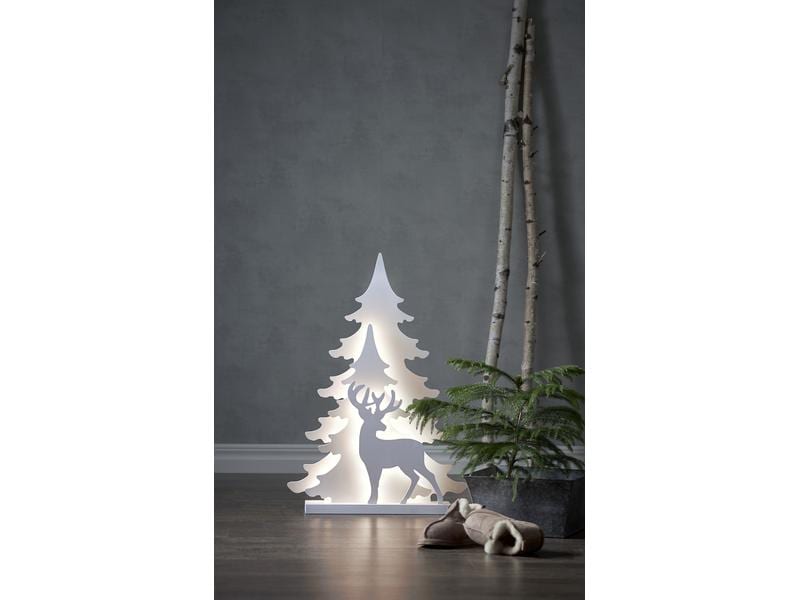 Star Trading Tischdeko Grandy 70 cm, 36 LED, Holz, Weiss Beleuchtete Weihnachtssilhouette