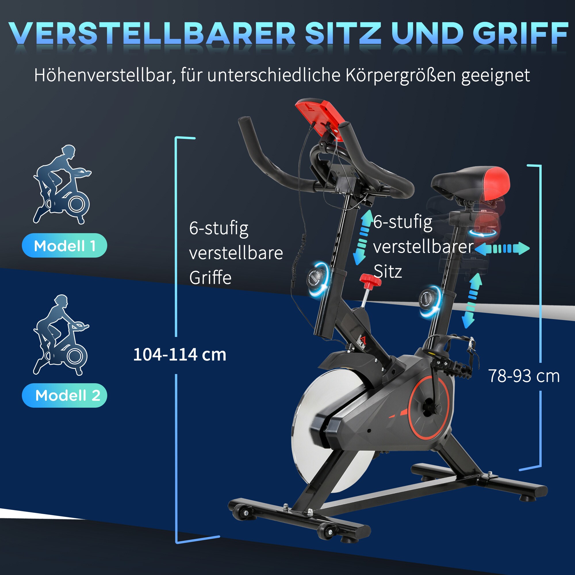 HOMCOM Fitnessfahrrad mit LCD-Monitor schwarz 102 x 47 x 104 cm (LxBXH)