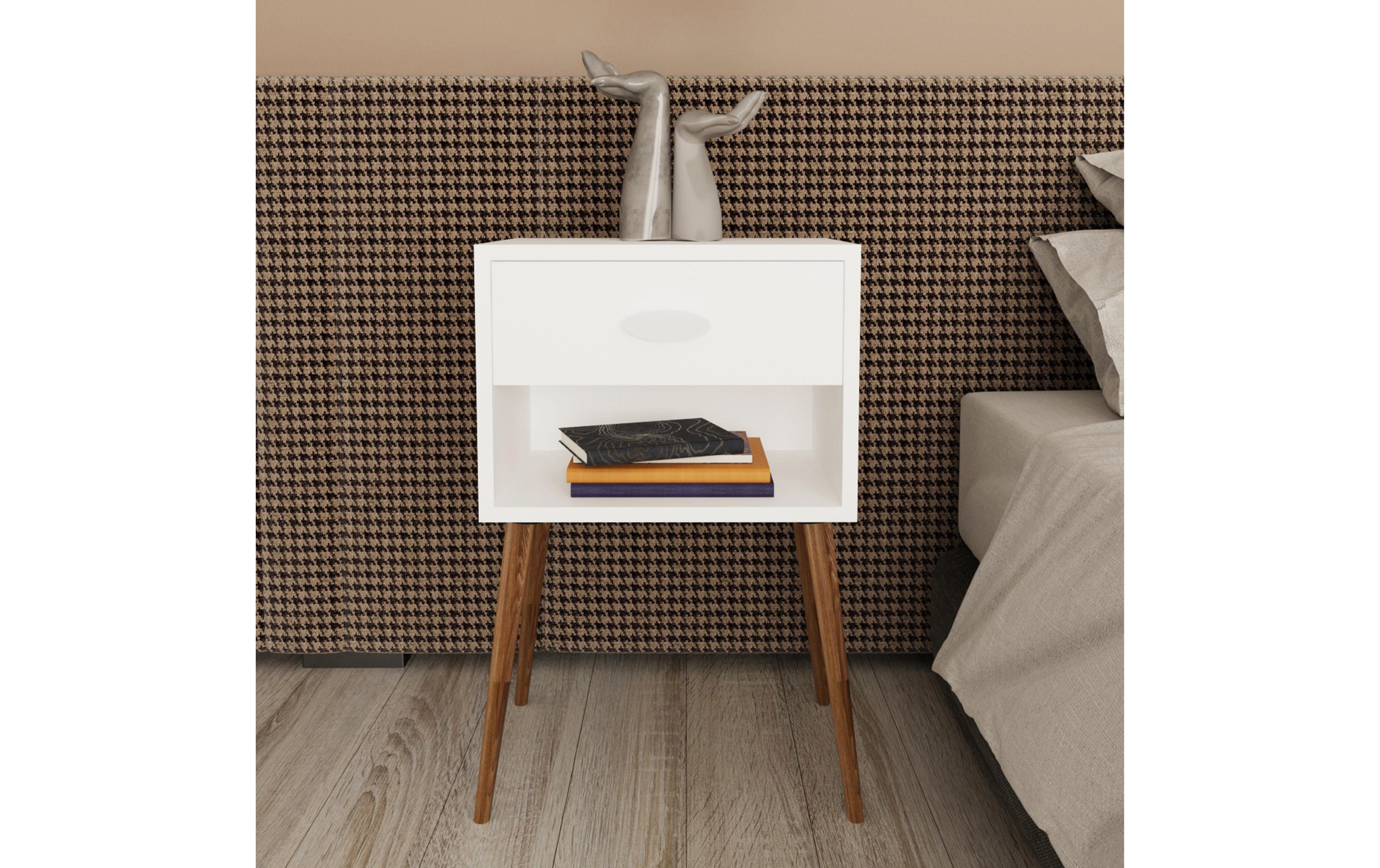 Nachttisch Singol XL 45 x 70 cm, WeissNachtschrank im Retro-Design