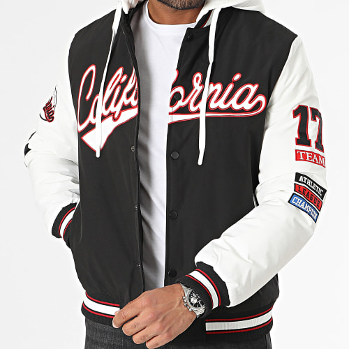 Veste Teddy Capuche Noir Blanc