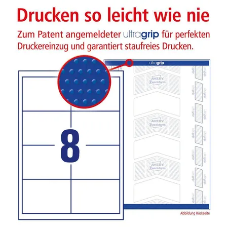 Avery Zweckform 3660 Universal-Etiketten,A4 mit ultragrip,97 x 67,7 mm, 100 Bogen/800 Etiketten, weiß