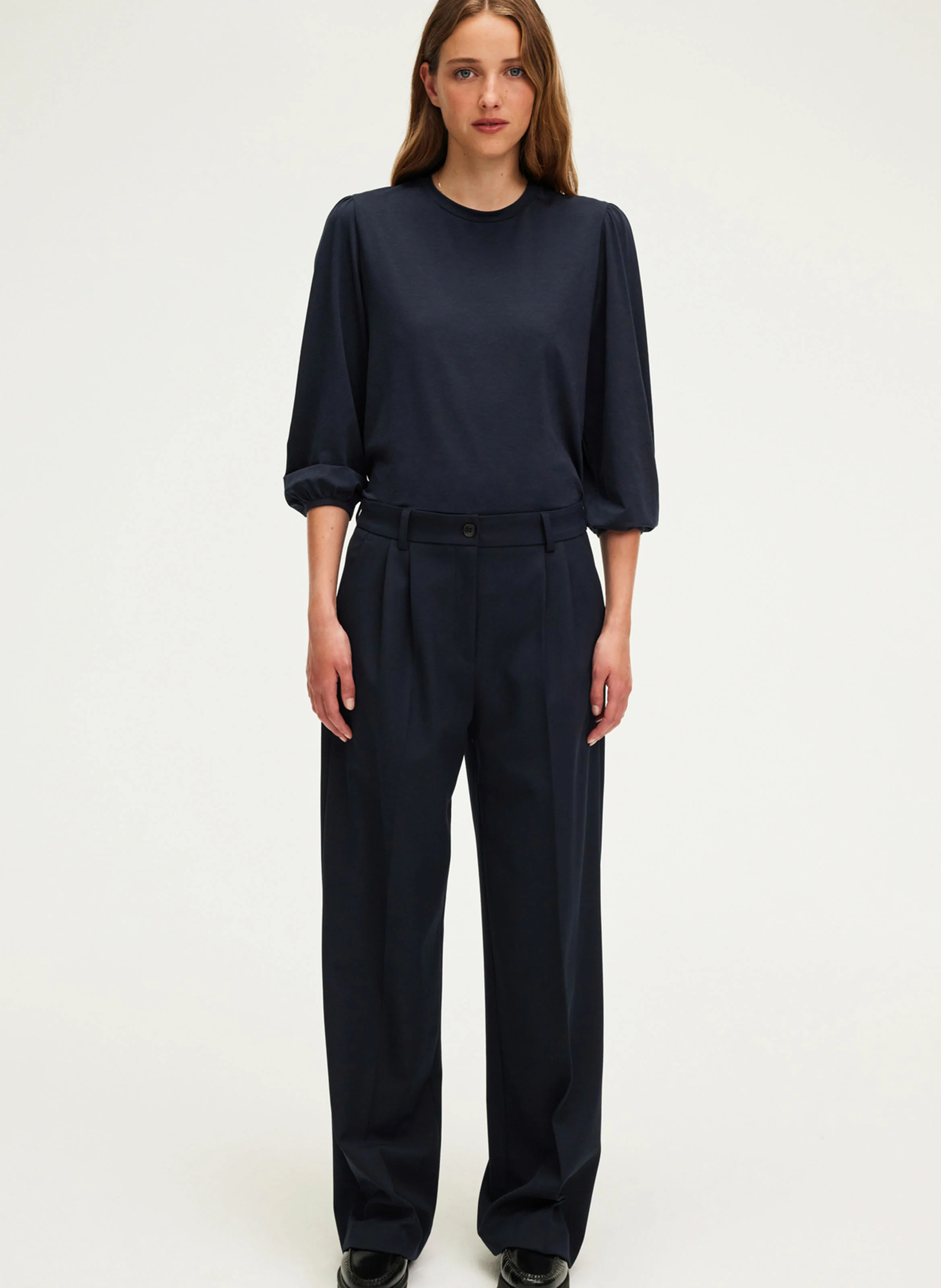 NOUAILA - Pantalon droit à plis| Bleu