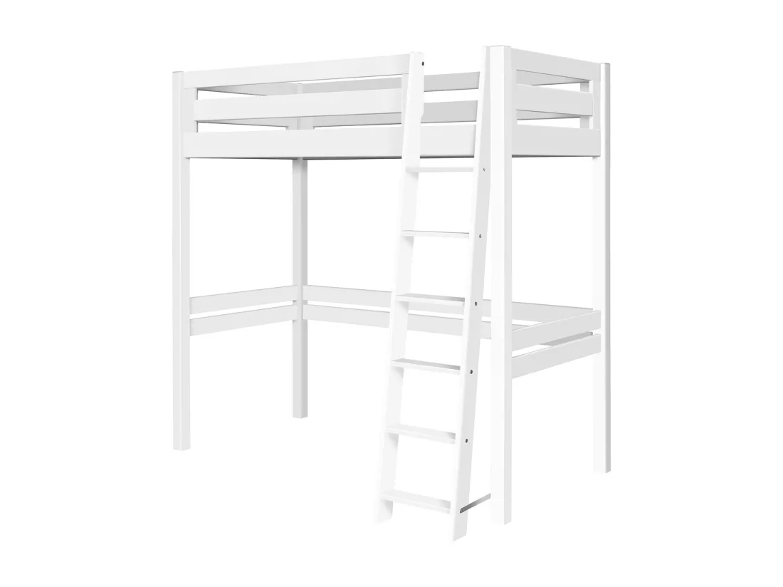 Pack lit mezzanine 2 places avec matelas 120x190 cm bois massif blanc ORSAI