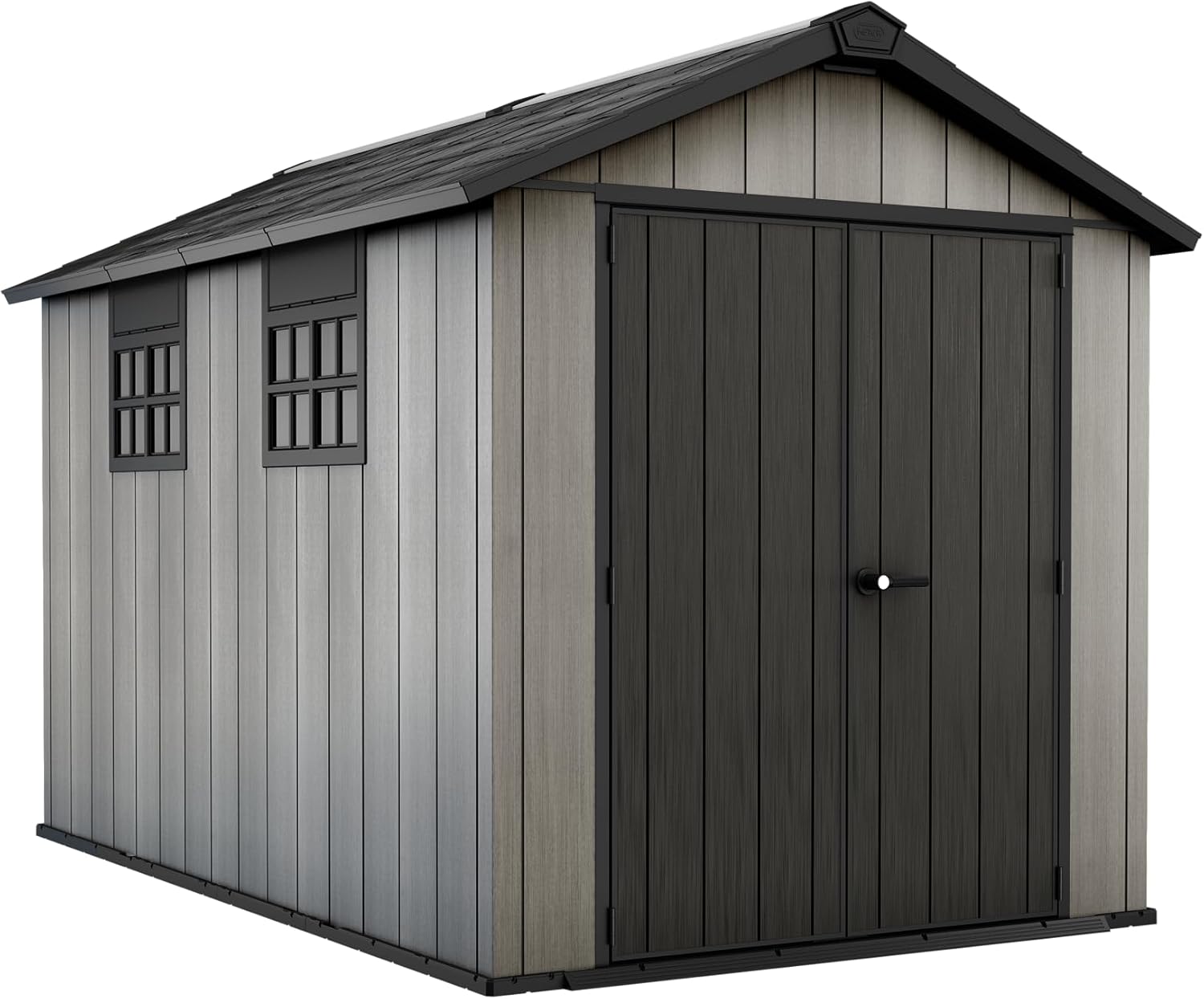 Keter Gerätehaus Oakland 7511, Grau, 14,5m³, Außenmaße B/T/H: 230 x 350 x 242 cm, Duotech Struktur, wetterfest, Doppeltür, Oberlicht und 2 Fenster, strapazierfähiger Schwerlastboden