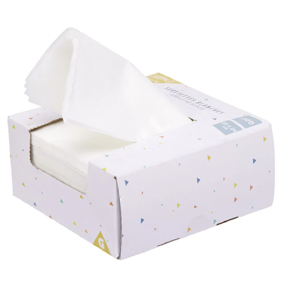 Serviette cocktail jetable carré blanc x100
