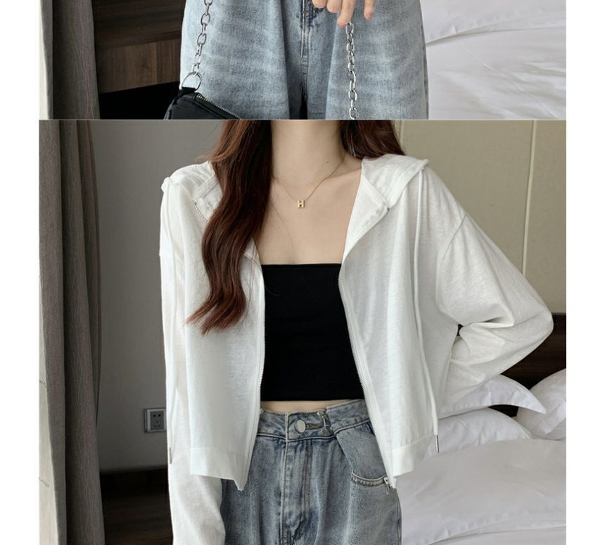 DiBi - Effen crop top met camisole / Effen hoodie met rits