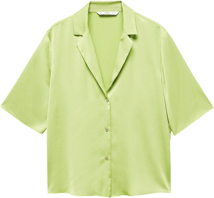 MANGO Short-sleeved satin shirt Green