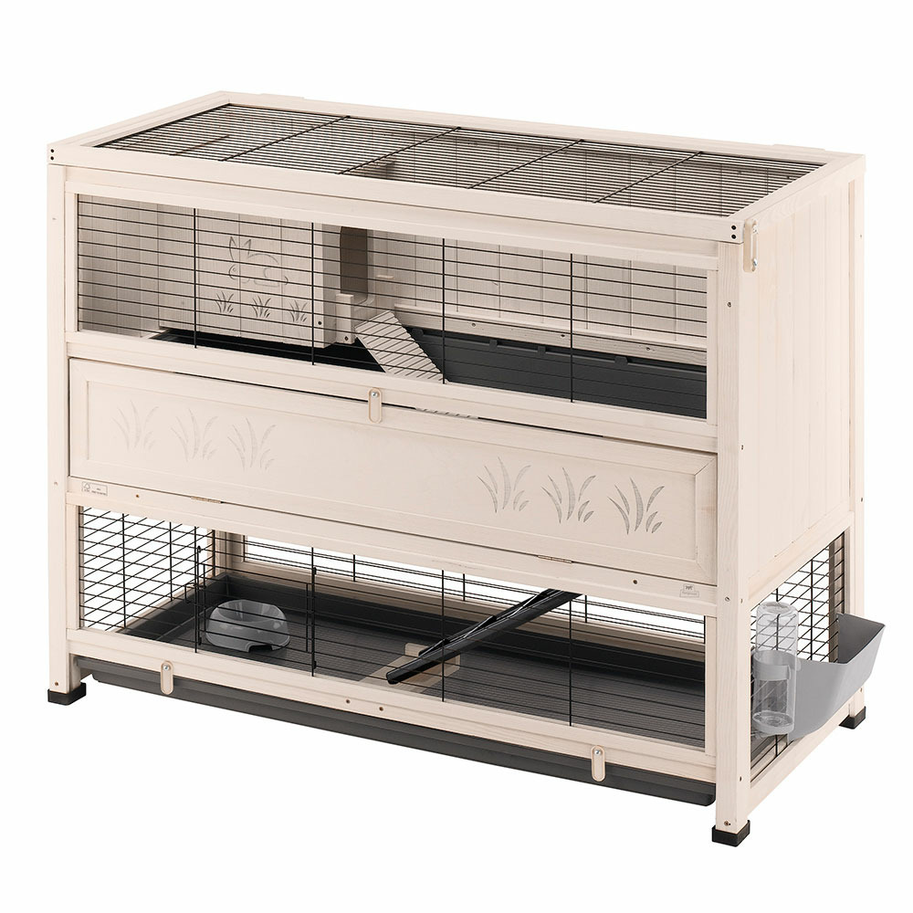 Ferplast clapier d'intérieur pour lapins cottage large, bois fsc, 2 étages, accessoires inclus