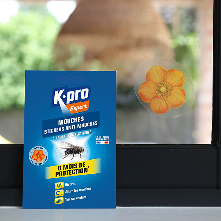 Pack 4 Adhésifs anti-mouches insecticides Kapo exports motif fleurs orange