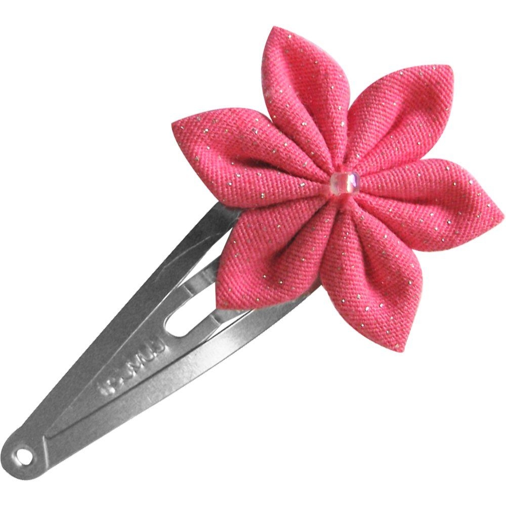 Barrette Clic-Clac Fleur Étoile Rose Pailleté