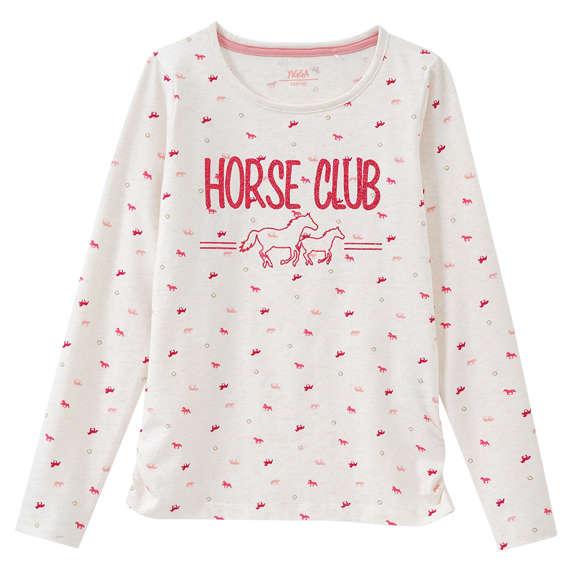 Yigga Mädchen Langarmshirt mit Pferde-Motiven cremeweiss / pink