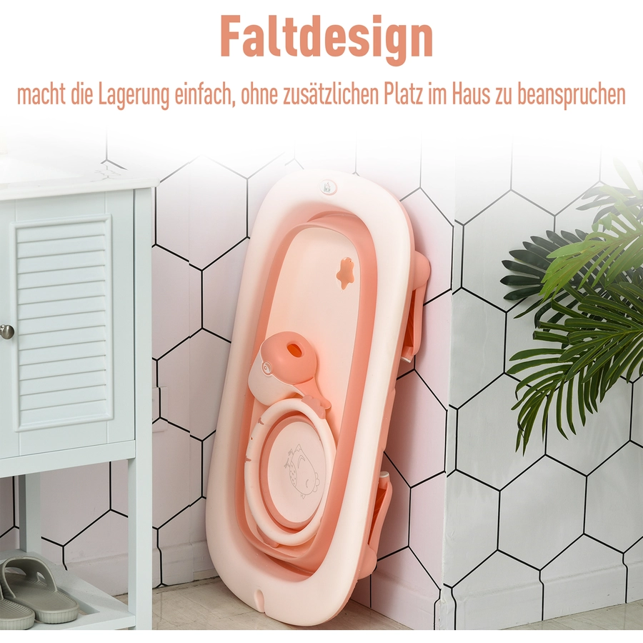 HOMCOM Faltbare Babywanne mit Waschbecken und Shampoobecher rosa