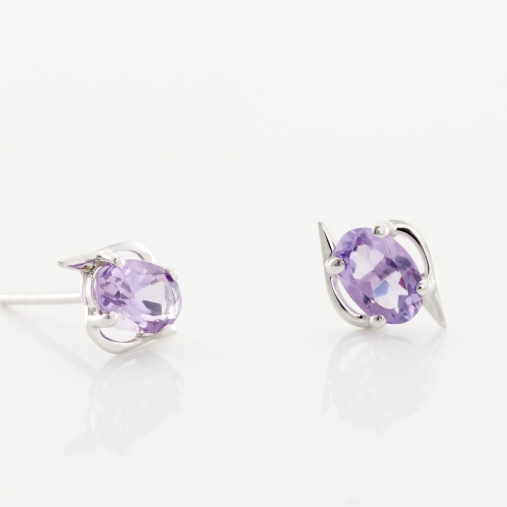 Boucles D'oreilles Puces Vrille Ovale Or Blanc Amethyste