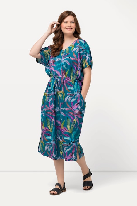 Midikleid, V-Ausschnitt, Halbarm, Biobaumwolle