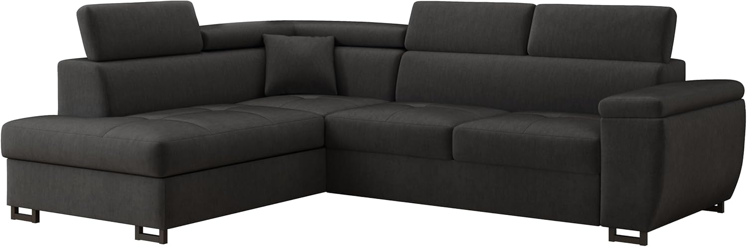 Ecksofa mit Schlaffunktion und Bettkasten Nicole 270x202x96cm (BxTxH) I Sofa L Form mit Verstellbare Kopfstützen I Eckcouch mit Schlaffunktion I Federkern I Sofa Grau Links
