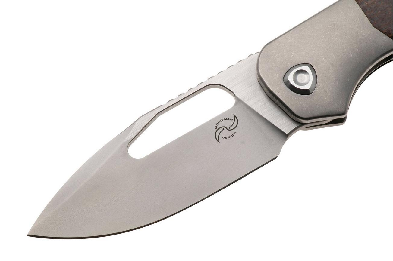 Liong Mah Field Duty 3.5 Bead Blasted M390, Burlap Micarta Titanium, zakmes