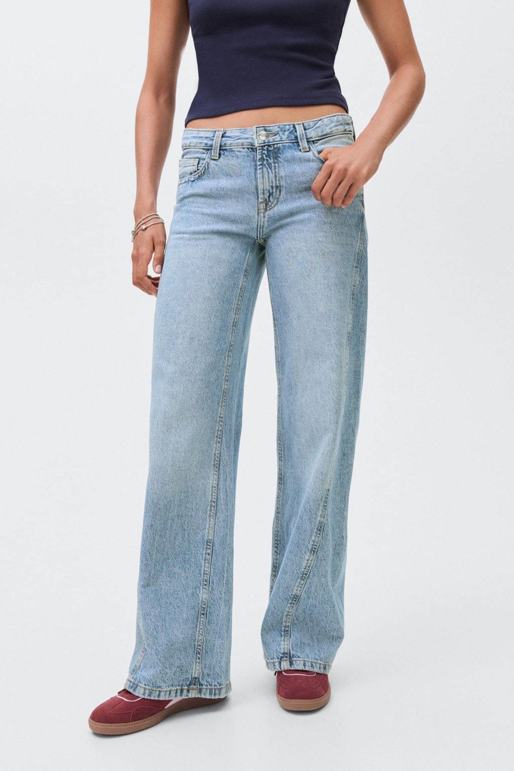 MANGO TEEN low waist wide leg jeans light blue denim