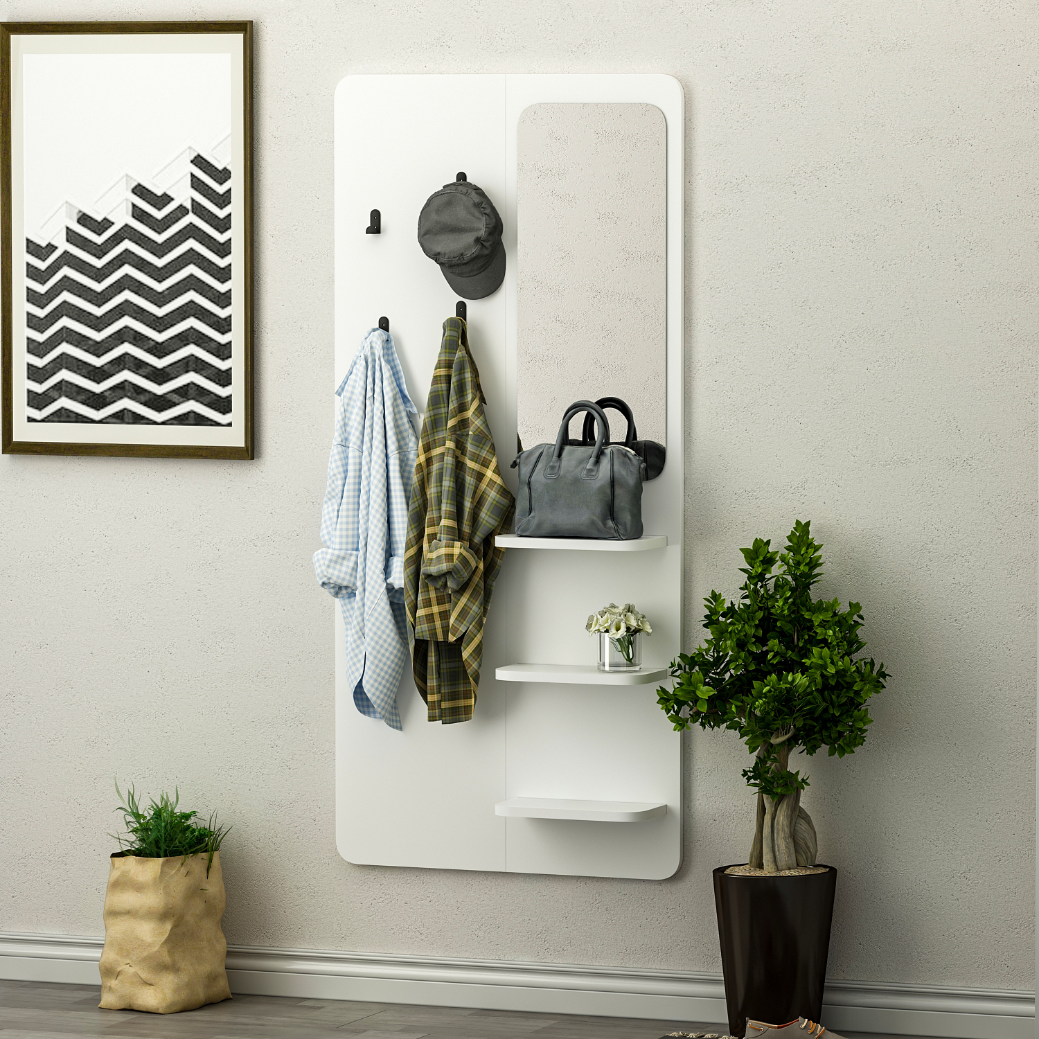 Garderobe - weiß - mit Spiegel - 70x150 cm