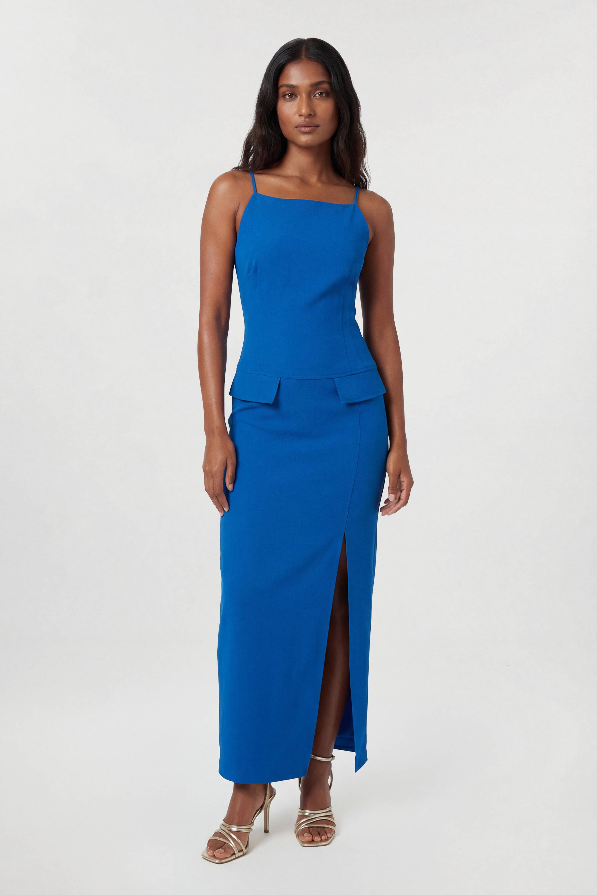 KarenMillen Robe maxi trapèze crayon cintrée à col carré stretch compacte avec couture décorative