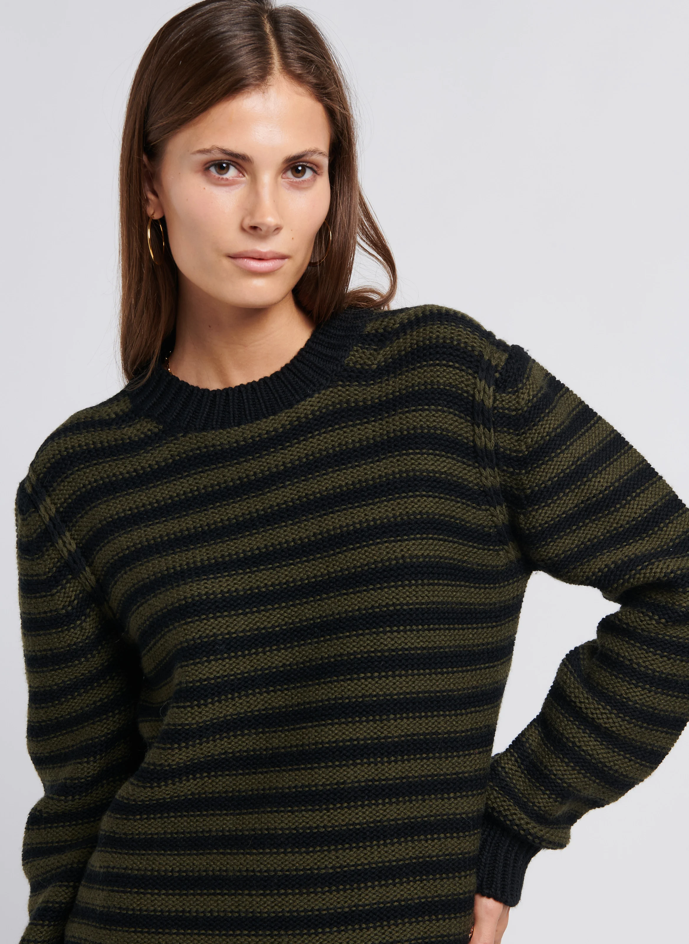 Pull col rond rayé en laine | Rayé