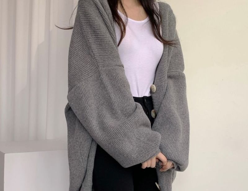 FR - V-hals geribbeld, oversized vest met knoopjes