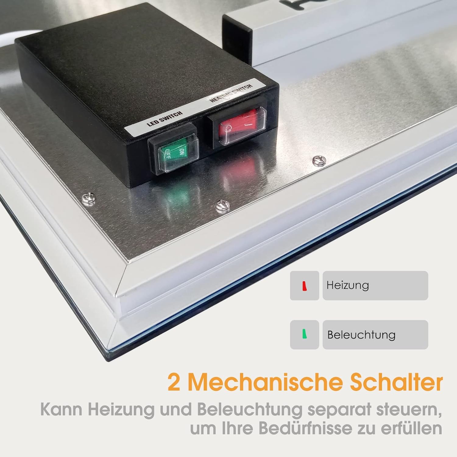 byecold Infrarotheizung Spiegel 450W Wandmontage mit LED(80x60cm), Spiegelheizung Elektrisch Infrarot, Badspiegel Elektroheizung, Badezimmerspiegel beschlagfrei mit Überhitzungsschutz Heizplatte