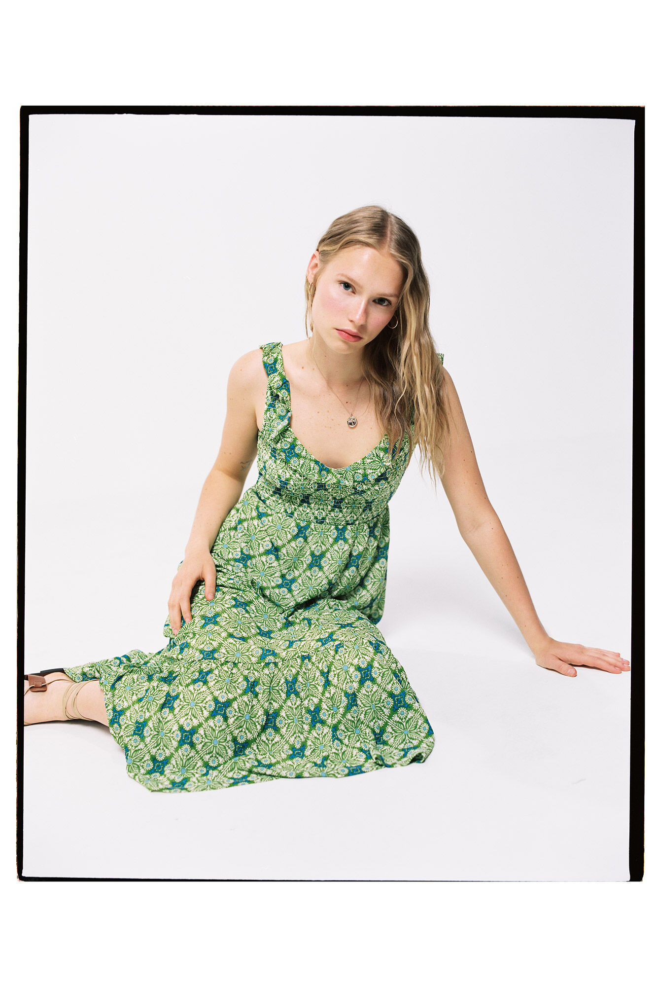 Vestido midi com estampa de favo de mel - verde