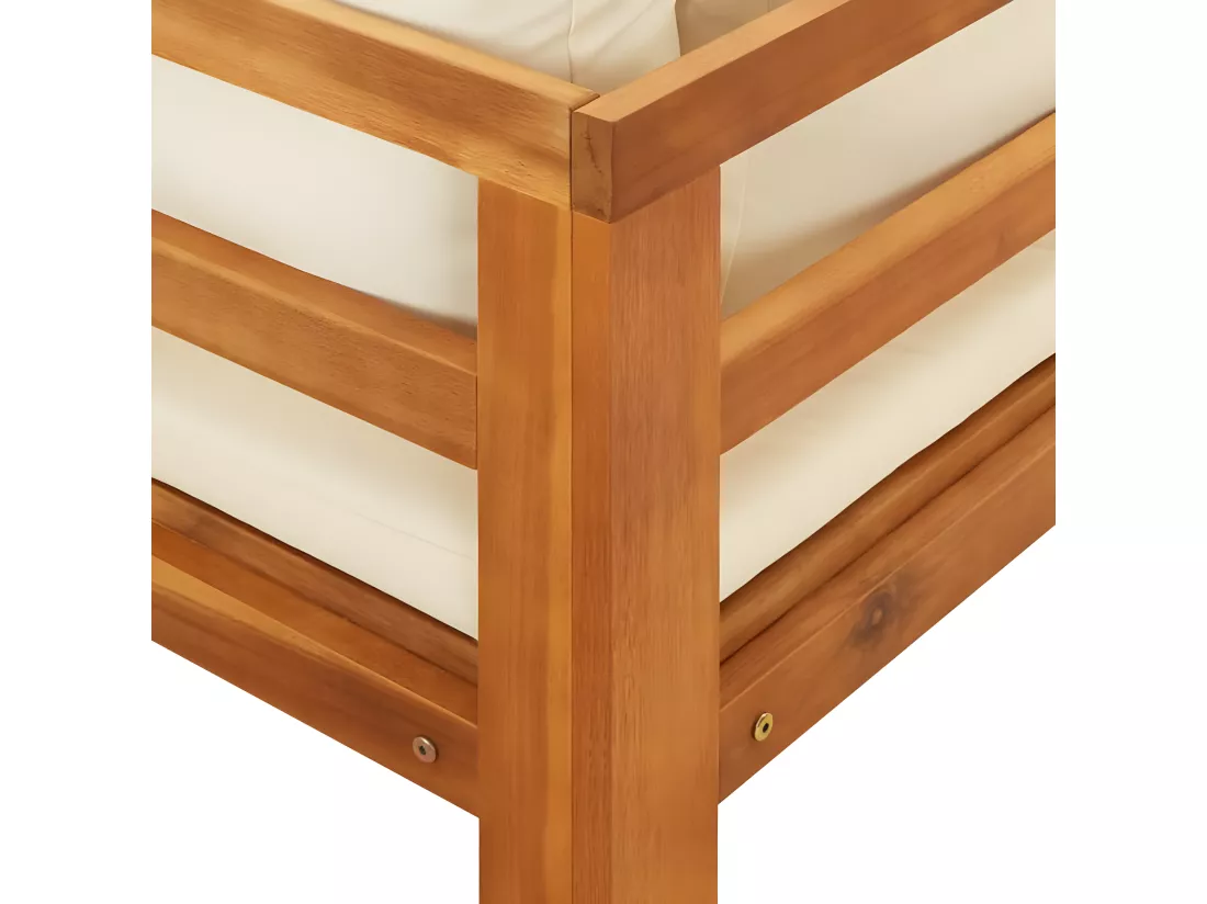 Chaises longues avec coussins blanc crème 2 pièces Acacia solide