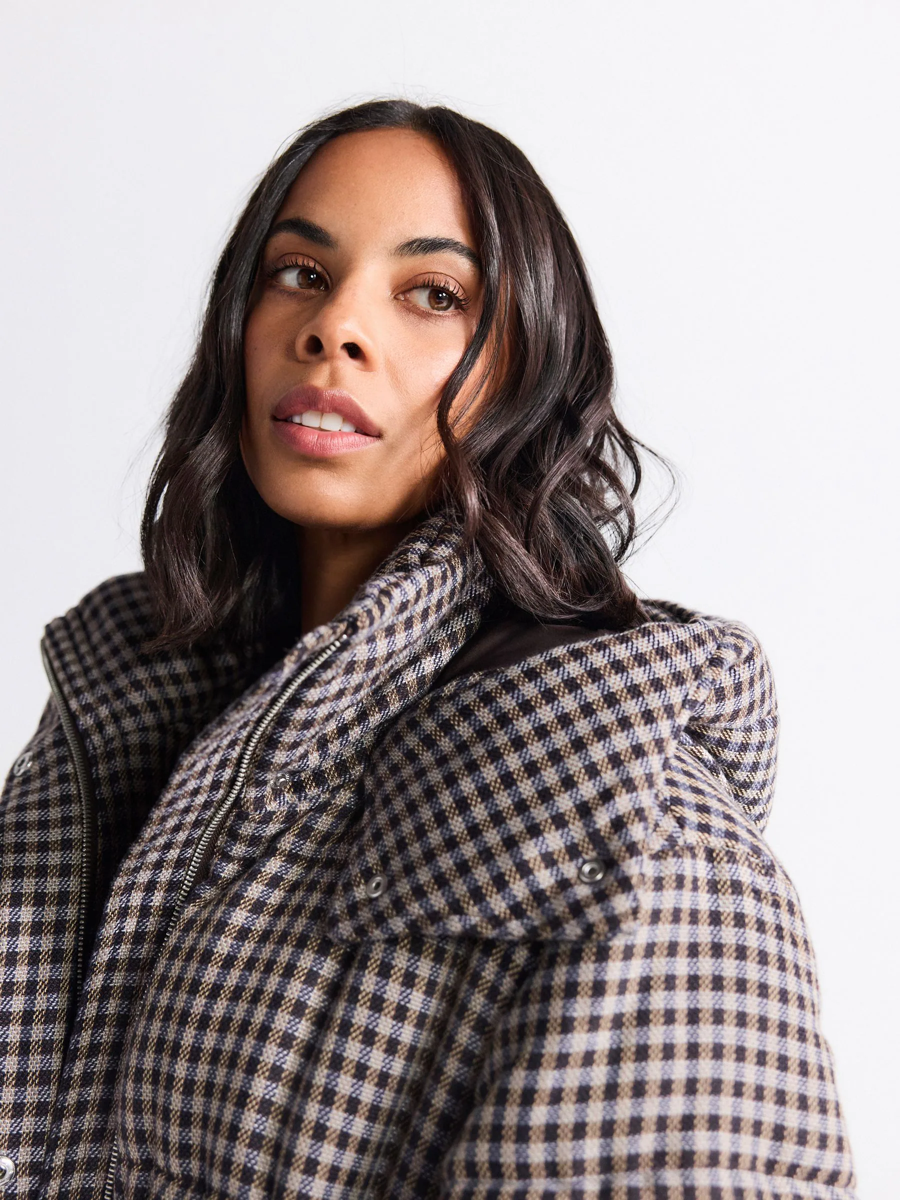 Chocoladebruin - Long Padded Check Coat