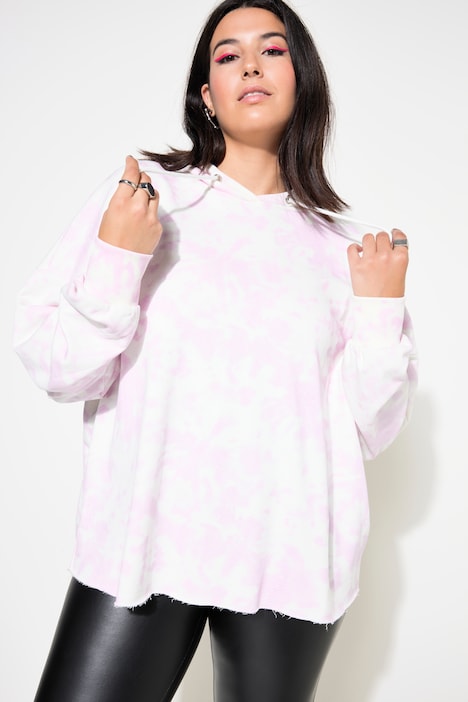 Hoodie, Boxy Shape, Batik, offenkantiger Saum