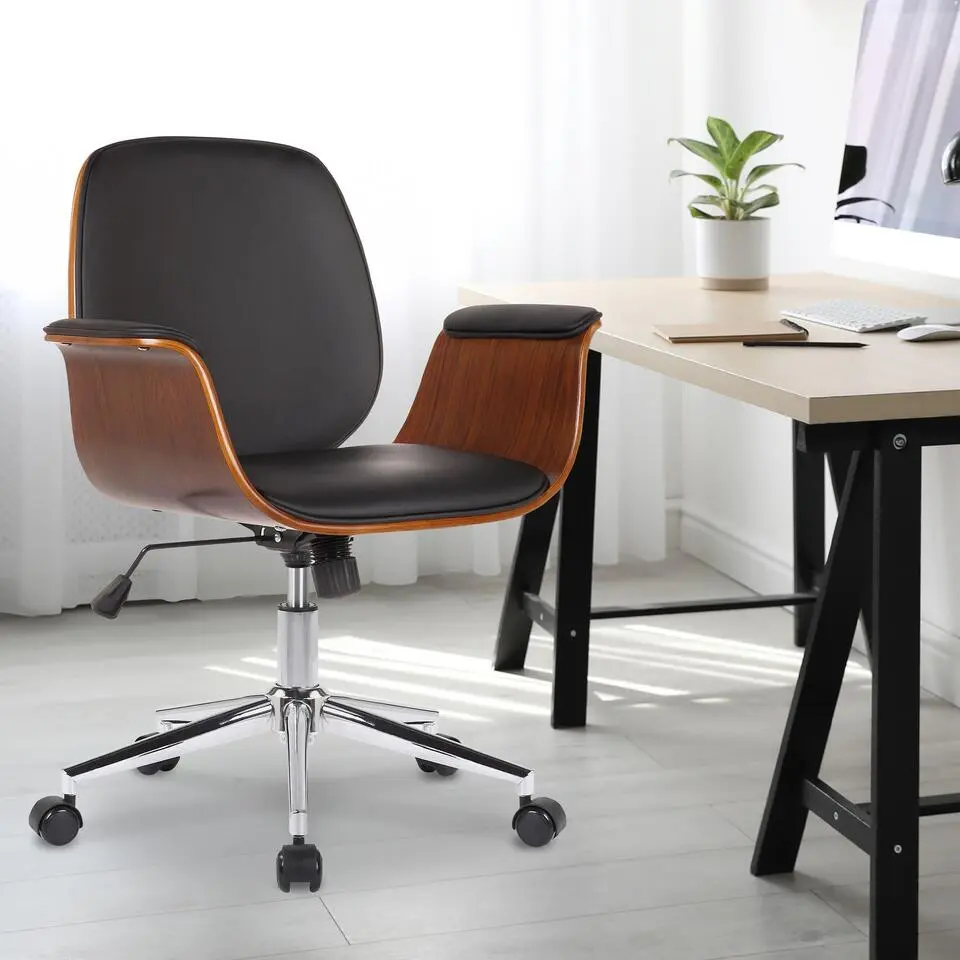 CLP Bureaustoel Kemberg chroom Frame - Hout - walnoot/zwart