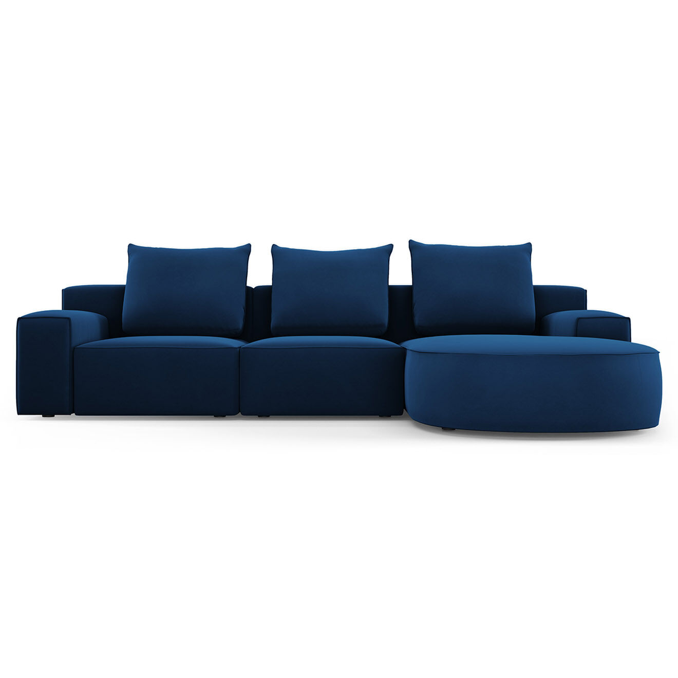 Mazzini Sofas Canapé d'angle droit arrondi en velours Ivy 5 Places bleu roi - 285x180x89 cm