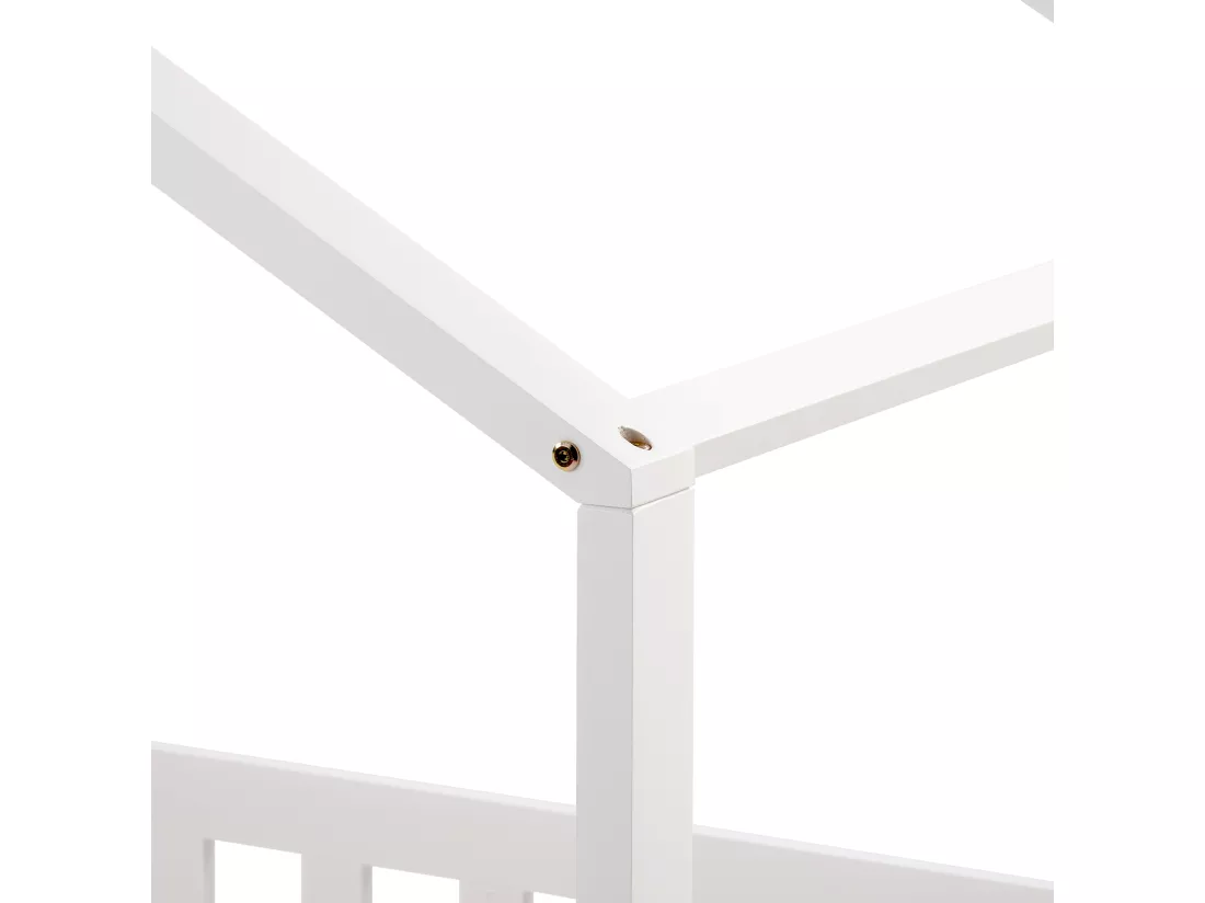 Lit cabane lit enfant 90x200cm en bois massif avec protection antichute et sommier à lattes - Blanc