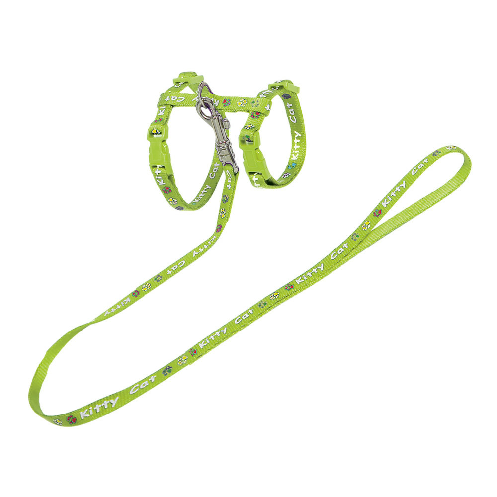Harnais avec laisse 1.20m, kitty cat, vert, pour chatons.