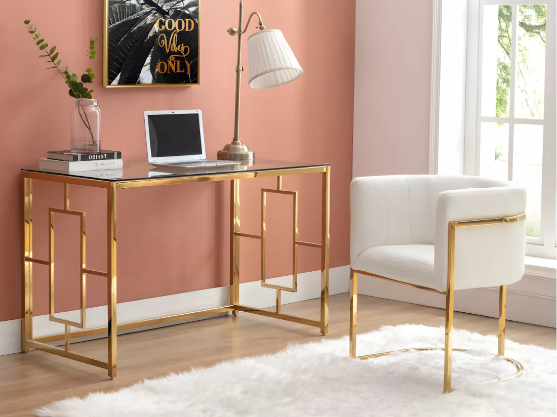 Bureau en verre trempé et acier - Doré et transparent - CLOTILDE de Pascal Morabito
