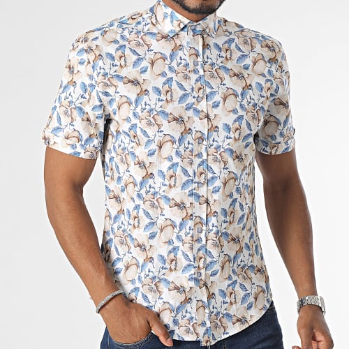Chemise Manches Longues Blanc Bleu Beige Floral