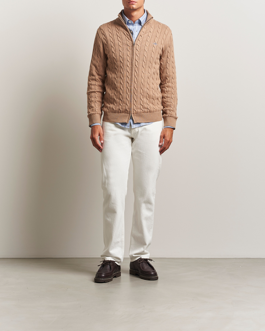 GANT Cotton Cable Full Zip Dark Sand Melange
