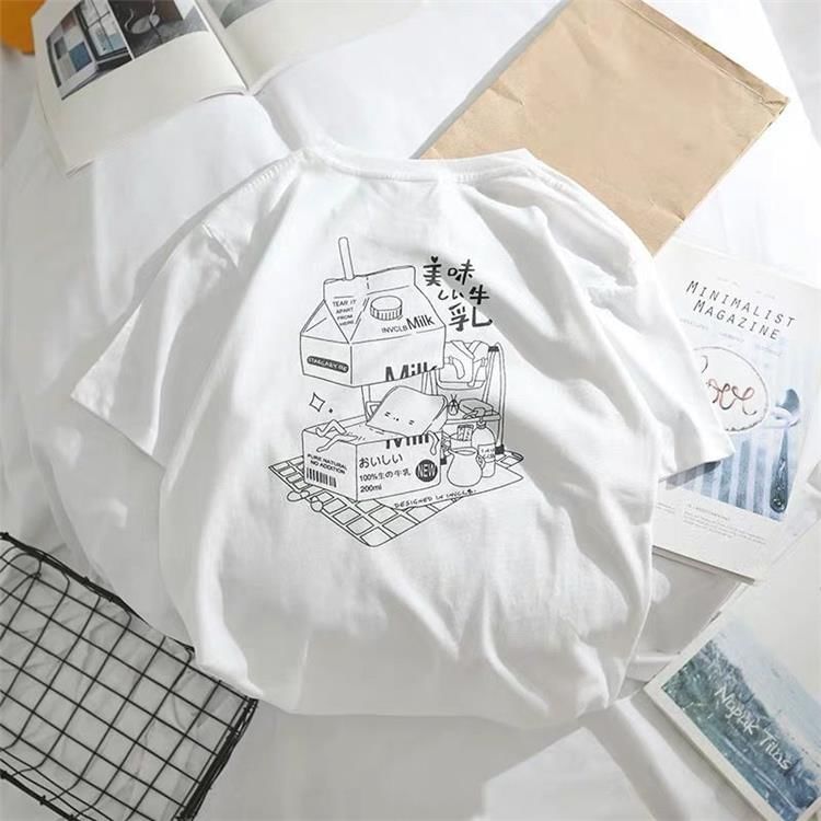 Bay Go Mall - T-shirt met korte mouwen, ronde hals en borduurwerk / T-shirt met grafische print