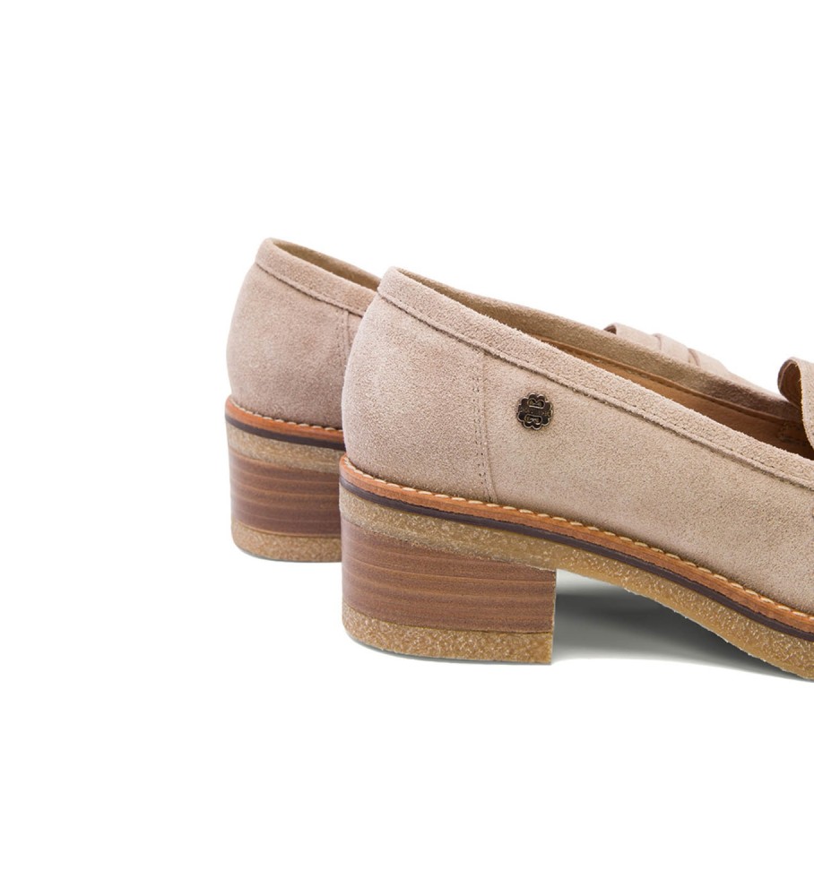 Mocassins Porronet Paris em couro bege - Altura do salto: 5 cm -
