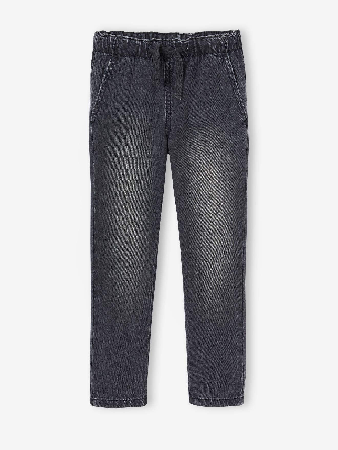 Calça jeans de perna larga e fácil de vestir para meninos, em denim cinza.