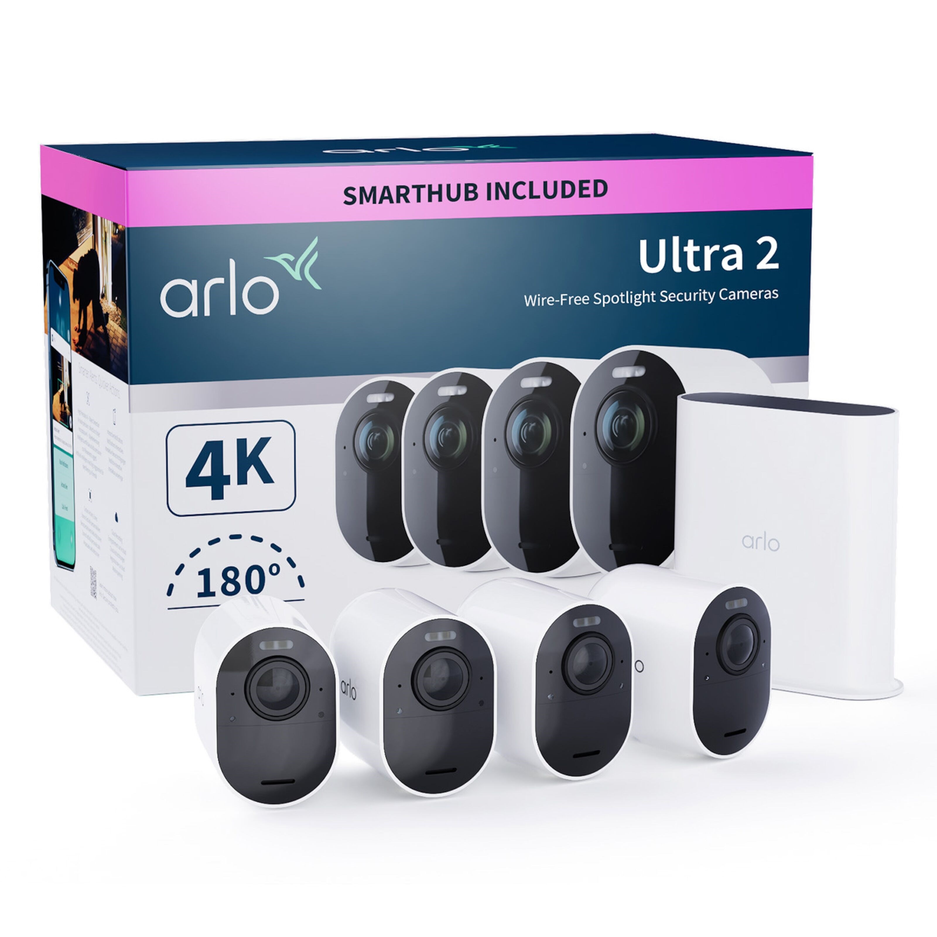 Arlo Ultra 2 Spotlight Trådløst overvåkingskamera 4-pk. Hvit