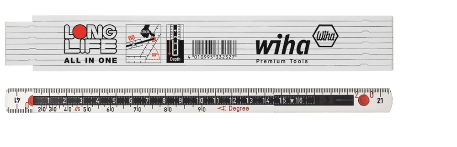Wiha 410 20072 Longlife All in One Duimstok - kunststof - wit - 2m