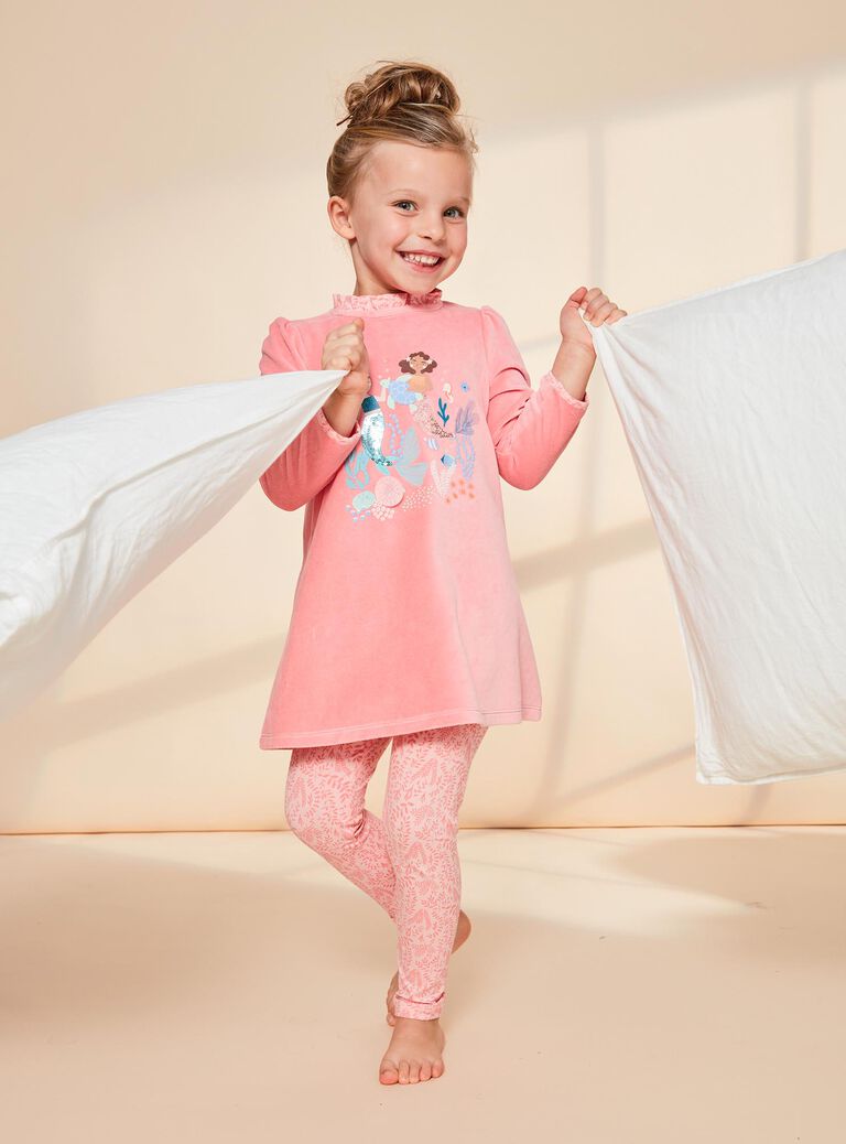 Pyjama deux pièces rose en velours avec sirènes