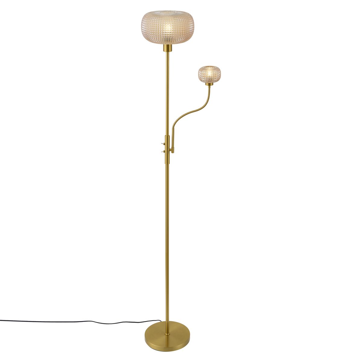 Design vloerlamp messing met amber glas 2-lichts - Brianna