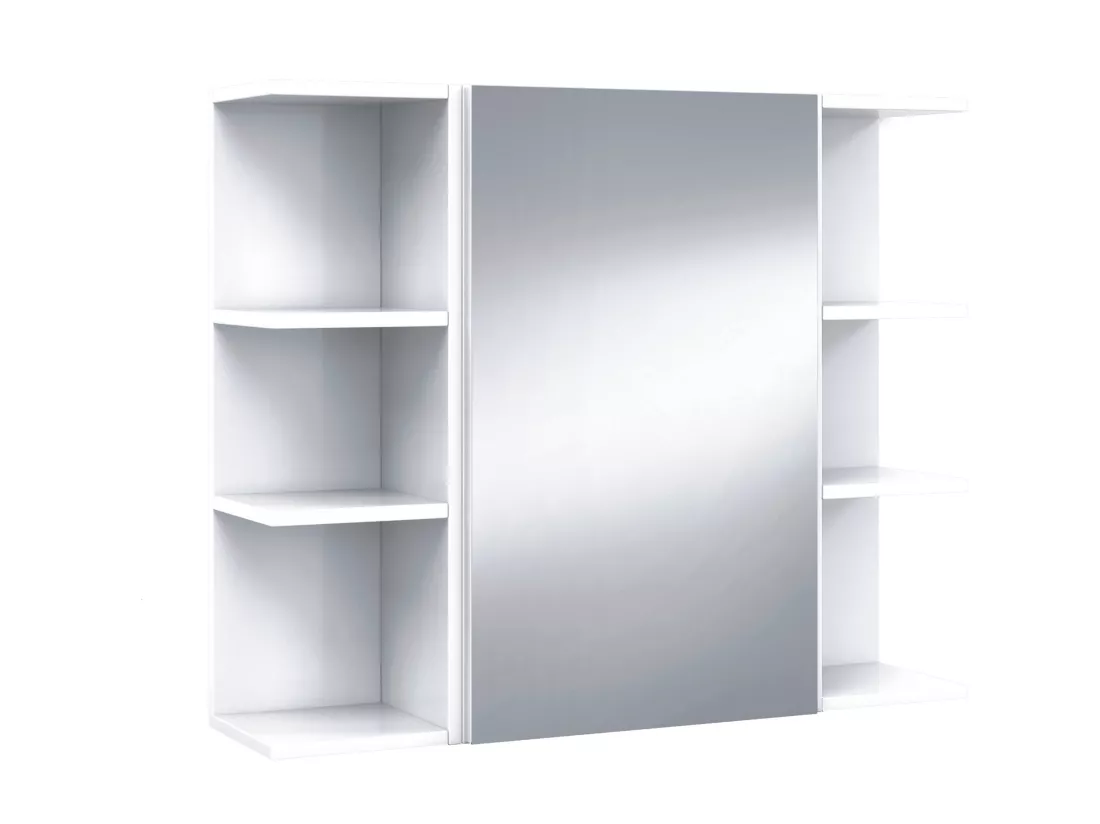 Armoire murale de salle de bain Dmilet, Armoire colonne suspendue pour salle de bain, Armoire d'angle avec 3 étagères ouvertes, 20x20h65 cm, Blanc