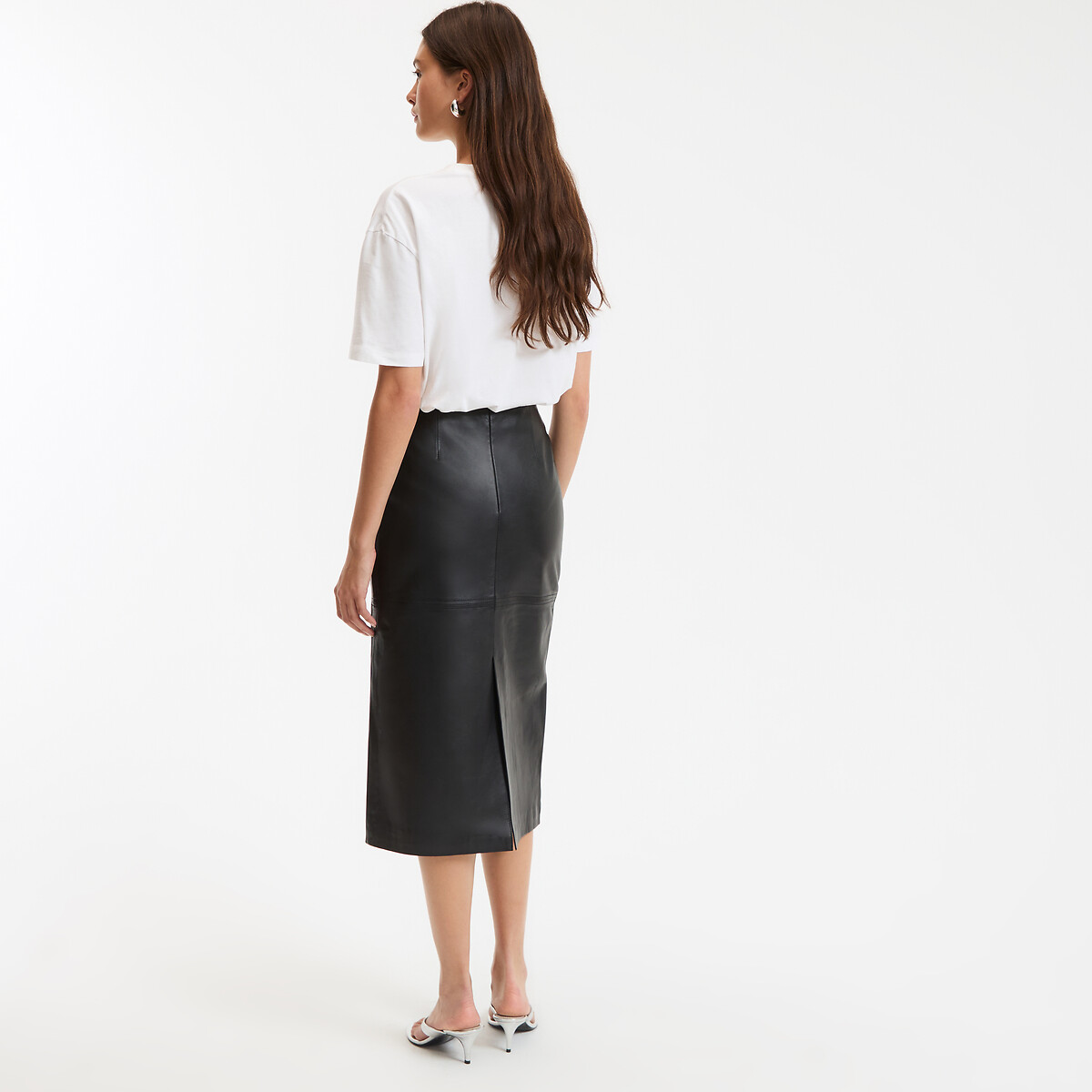 COLEÇÃO LA REDOUTE<br>Saia lápis de pele de carneiro, comprimento midi
