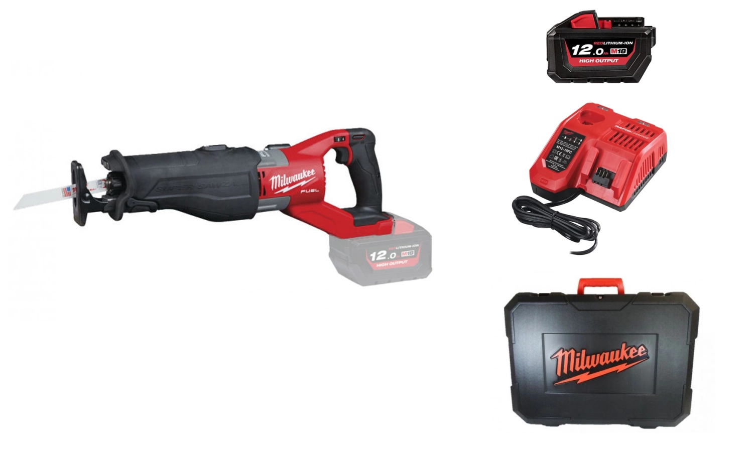 Milwaukee M18 FSX-121X Super Sawzall 18V Li-ion accu reciprozaag set (1x 12.0Ah accu) in koffer - snelwissel - koolborstelloos