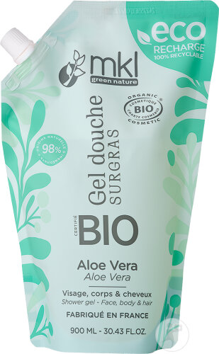 MKL Green Nature Gel Douche Surgras Aloe Vera Bio Eco Visage/Corps/Cheveux Recharge 900ml