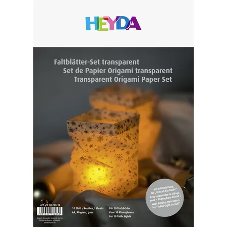 Heyda Tischlichter-Faltblätter, transparent, Sterne silber