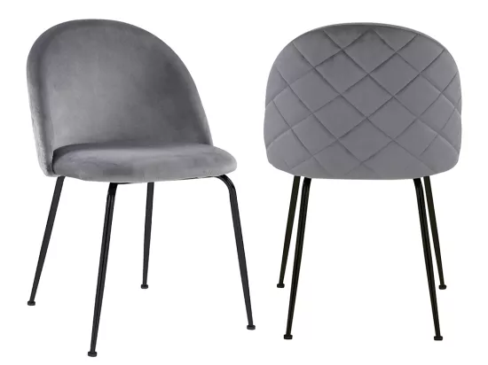 Lot de 2 chaises en velours et acier inoxydable noir - Gris - MELBOURNE